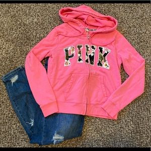 Floral Pink Zip Up Hoodie